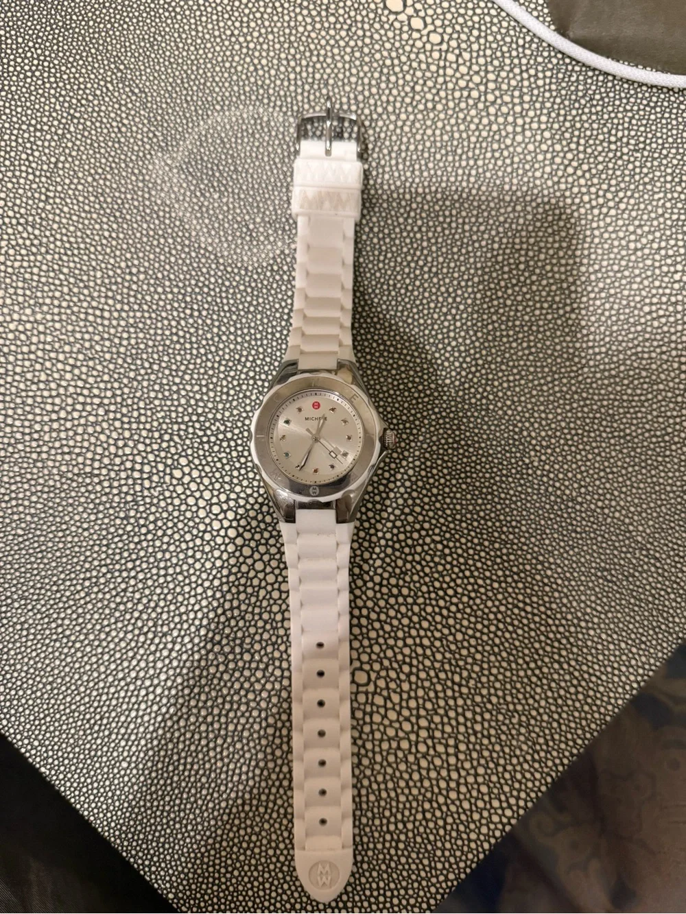 Michele Topaz White Silicone Strap Watch with Multicolor Crystal Markers